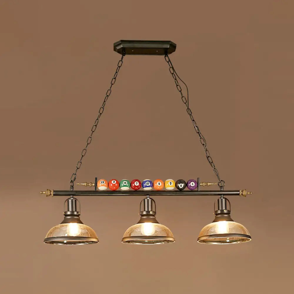 Industrial Style Hanging Light With Metal Black Finish And Billiard Ball Deco 3 / Dome