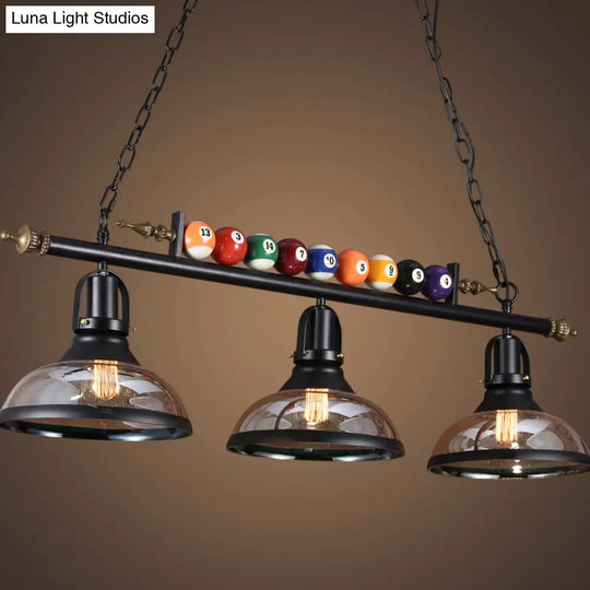 Industrial Style Hanging Light With Metal Black Finish And Billiard Ball Deco