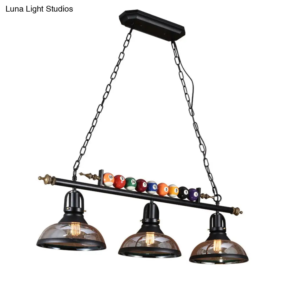 Industrial Style Hanging Light With Metal Black Finish And Billiard Ball Deco