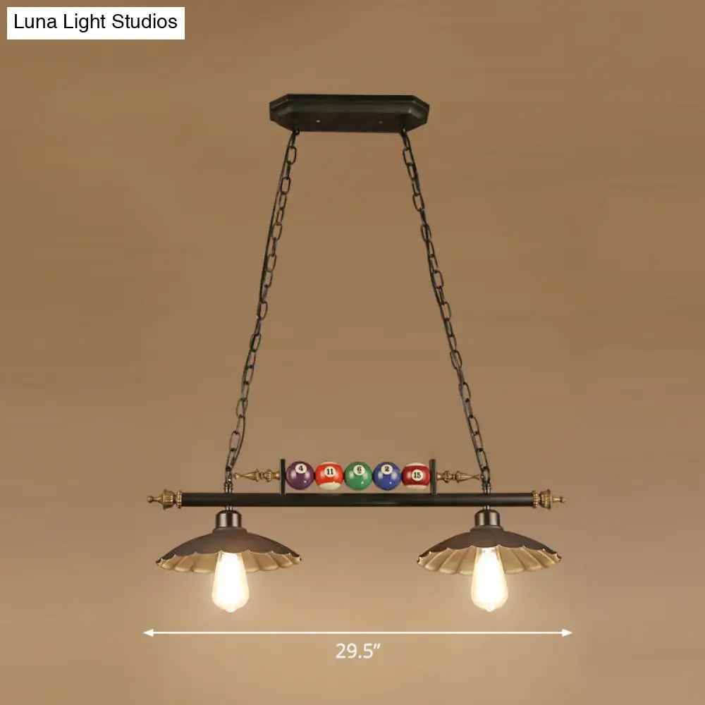 Industrial Style Hanging Light With Metal Black Finish And Billiard Ball Deco