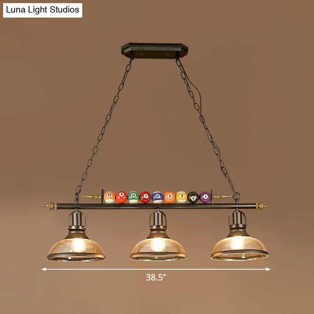 Industrial Style Hanging Light With Metal Black Finish And Billiard Ball Deco