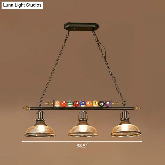 Industrial Style Hanging Light With Metal Black Finish And Billiard Ball Deco