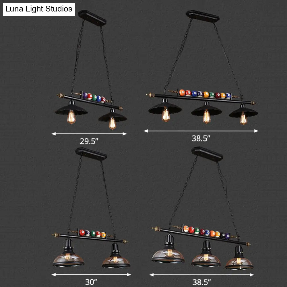 Industrial Style Hanging Light With Metal Black Finish And Billiard Ball Deco