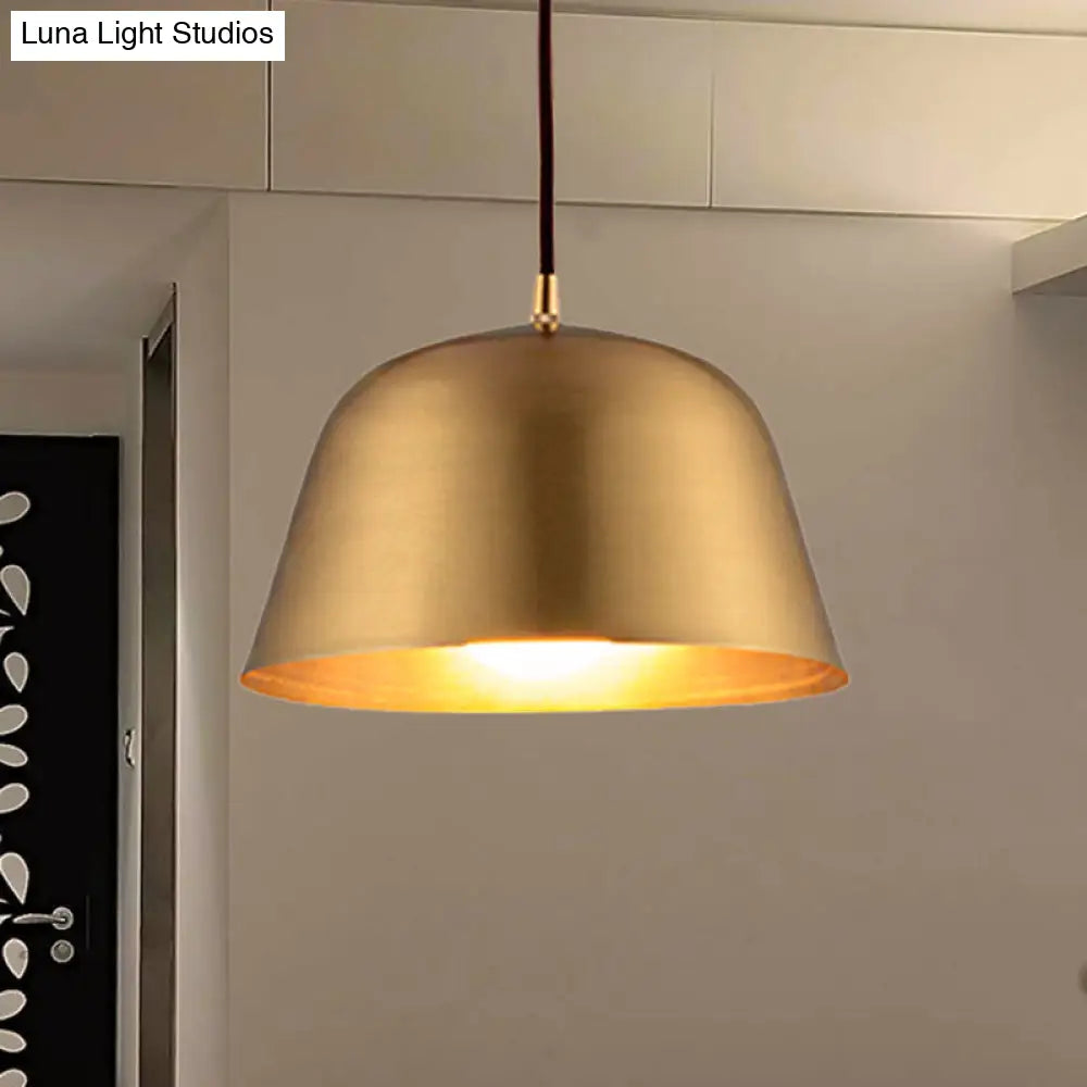 Industrial Style Hanging Light With Metallic Brass Finish - Cone/Dome Shade Ceiling Fixture For