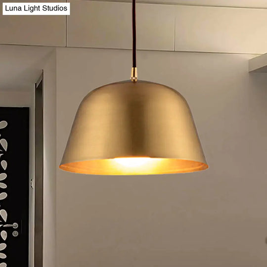 Industrial Style Hanging Light With Metallic Brass Finish - Cone/Dome Shade Ceiling Fixture For