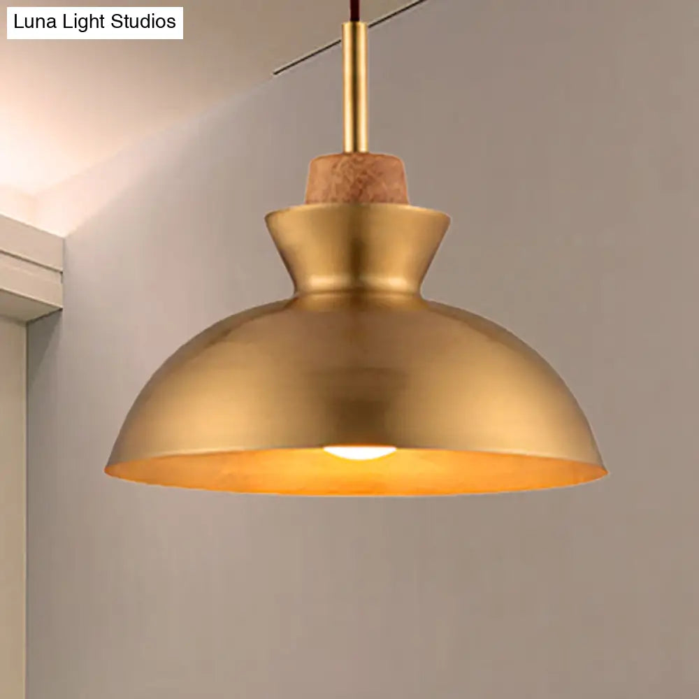 Industrial Style Hanging Light With Metallic Brass Finish - Cone/Dome Shade Ceiling Fixture For