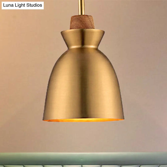 Industrial Style Hanging Light With Metallic Brass Finish - Cone/Dome Shade Ceiling Fixture For