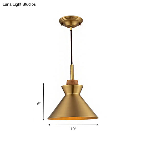 Industrial Style Hanging Light With Metallic Brass Finish - Cone/Dome Shade Ceiling Fixture For