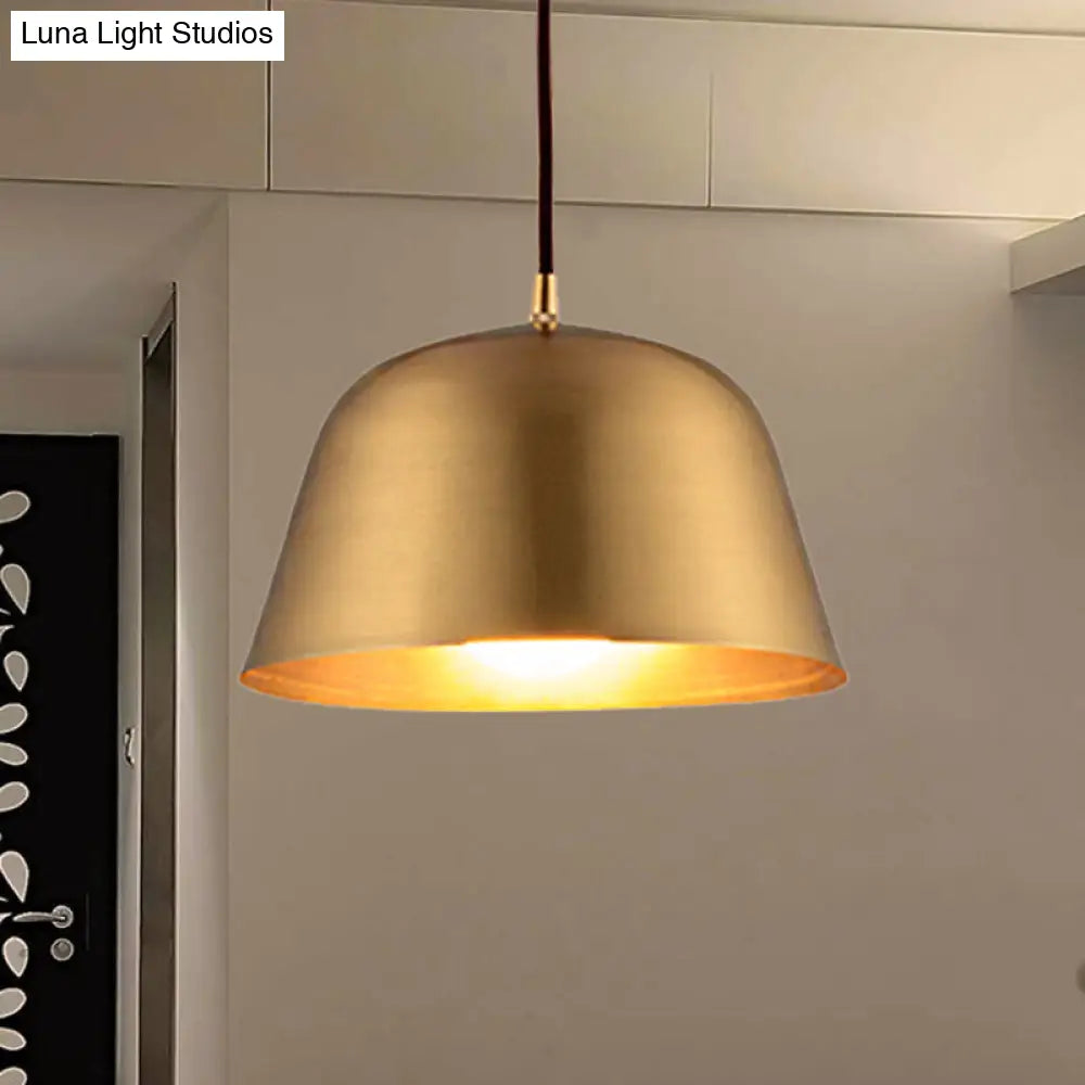 Industrial Style Hanging Light With Brassy Cone/Dome Shade - Perfect For Foyer 1 Metallic Ceiling