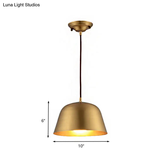 Industrial Style Hanging Light With Metallic Brass Finish - Cone/Dome Shade Ceiling Fixture For