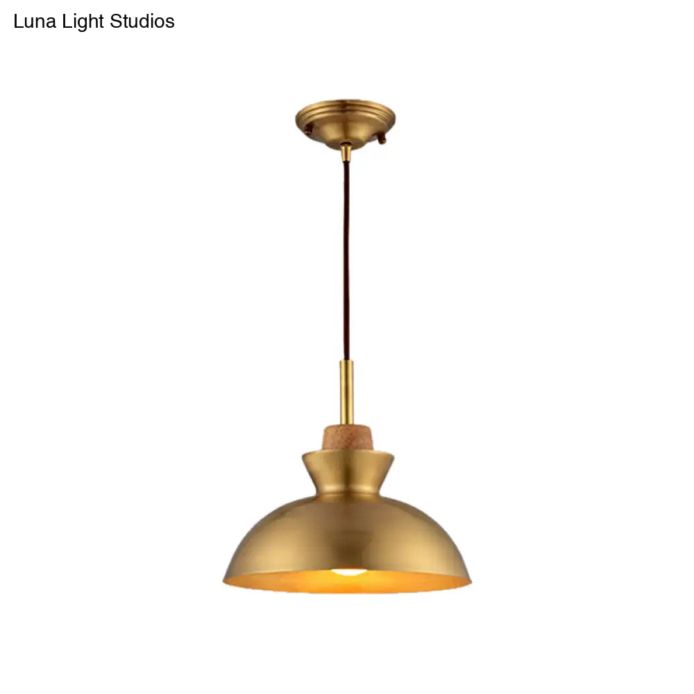 Industrial Style Hanging Light With Metallic Brass Finish - Cone/Dome Shade Ceiling Fixture For