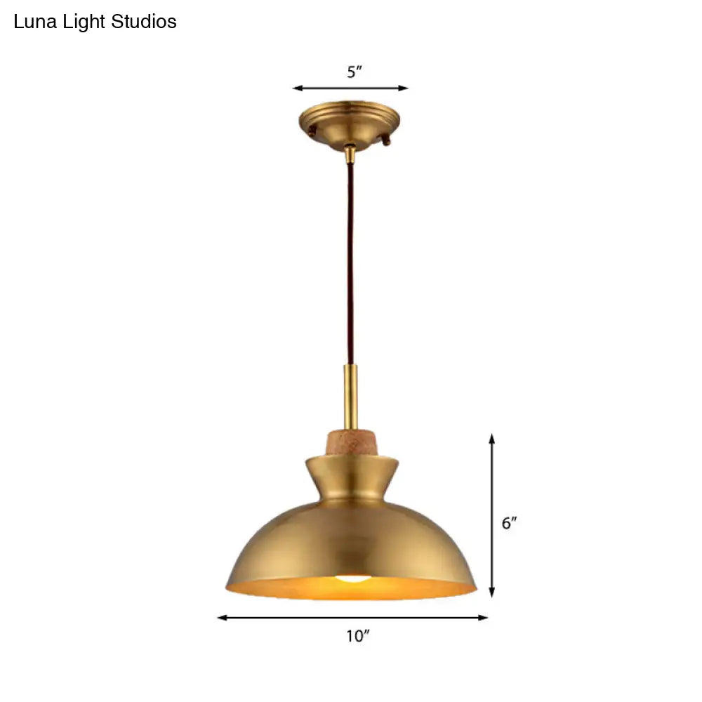 Industrial Style Hanging Light With Brassy Cone/Dome Shade - Perfect For Foyer 1 Metallic Ceiling