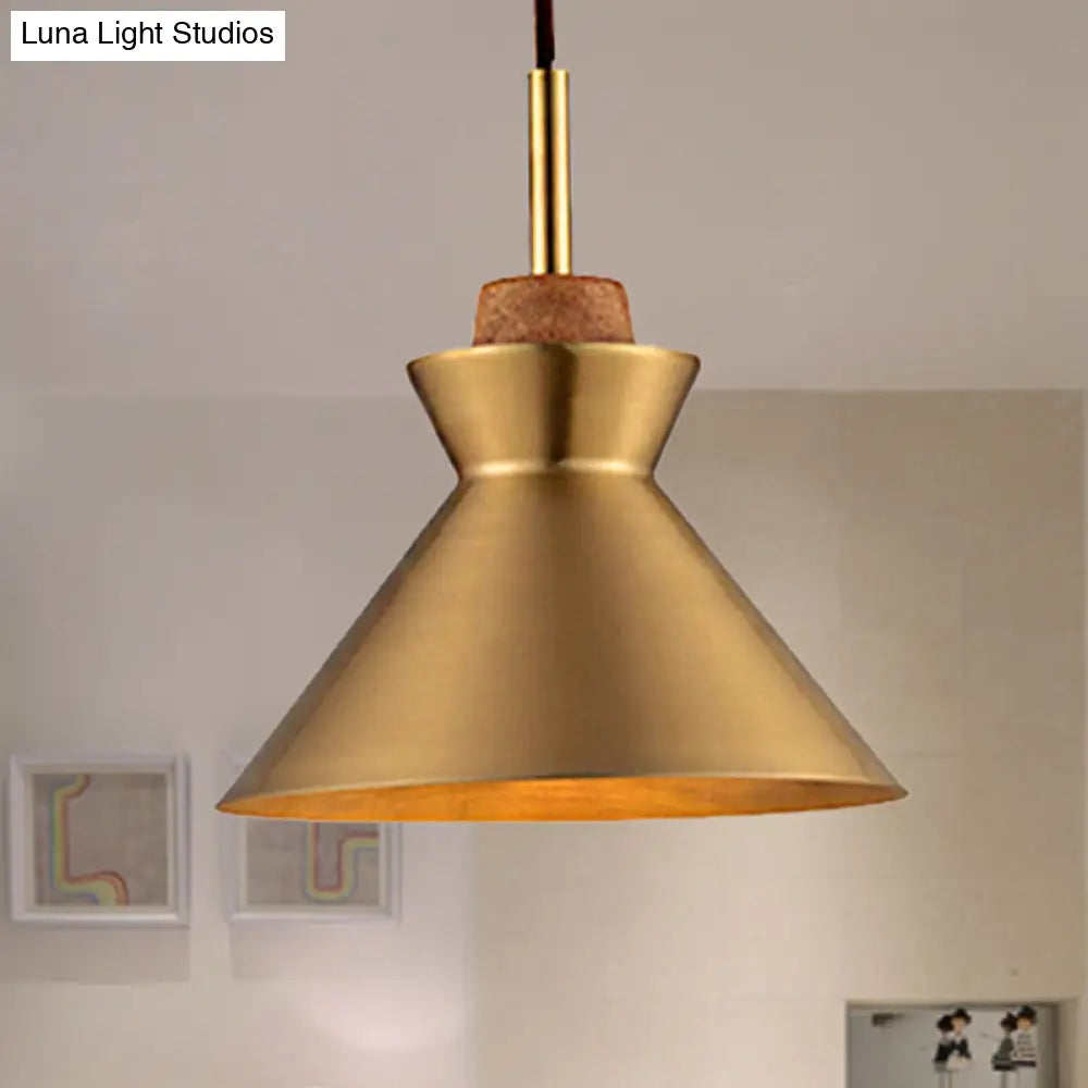 Industrial Style Hanging Light With Metallic Brass Finish - Cone/Dome Shade Ceiling Fixture For