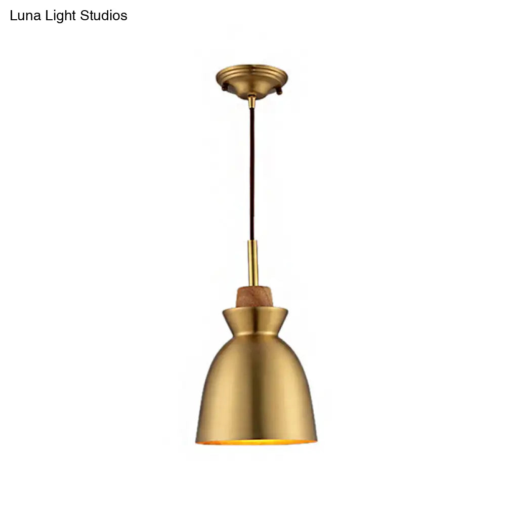 Industrial Style Hanging Light With Brassy Cone/Dome Shade - Perfect For Foyer 1 Metallic Ceiling