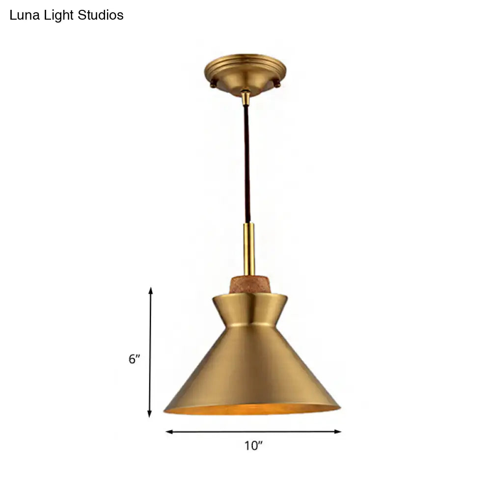 Industrial Style Hanging Light With Brassy Cone/Dome Shade - Perfect For Foyer 1 Metallic Ceiling