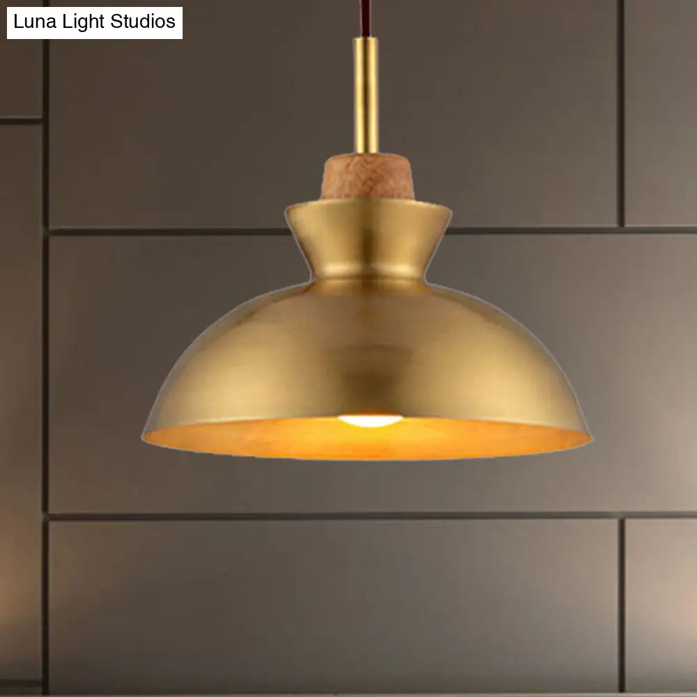 Industrial Style Hanging Light With Brassy Cone/Dome Shade - Perfect For Foyer 1 Metallic Ceiling