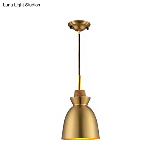 Industrial Style Hanging Light With Metallic Brass Finish - Cone/Dome Shade Ceiling Fixture For