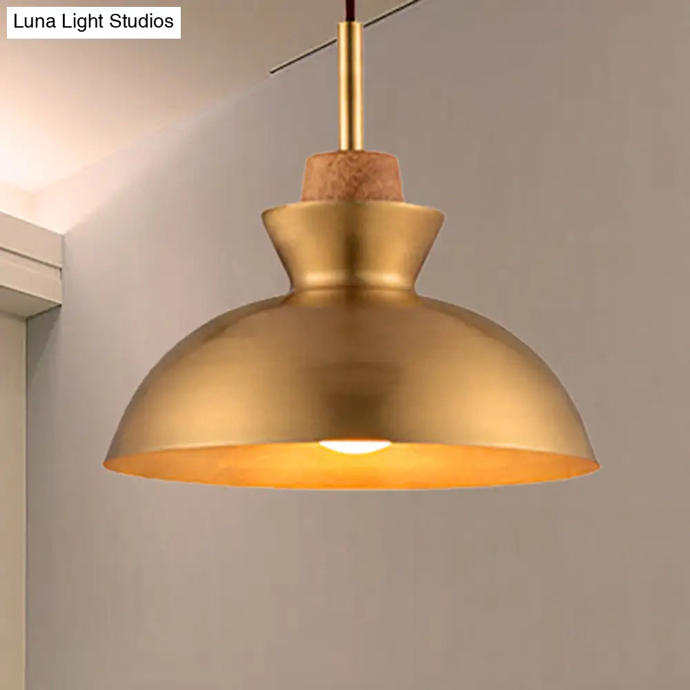 Industrial Style Hanging Light With Brassy Cone/Dome Shade - Perfect For Foyer 1 Metallic Ceiling