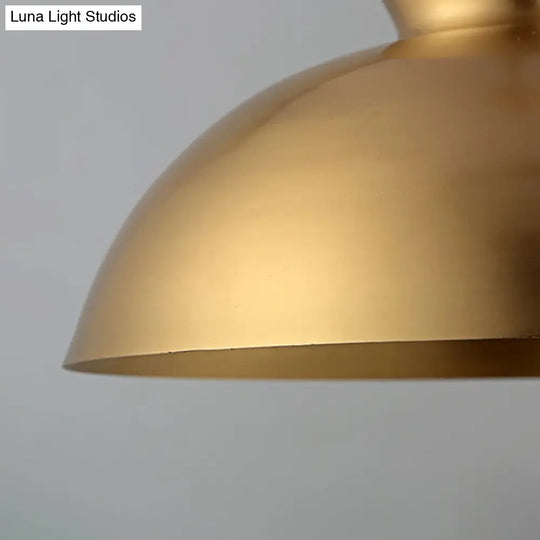 Industrial Style Hanging Light With Metallic Brass Finish - Cone/Dome Shade Ceiling Fixture For