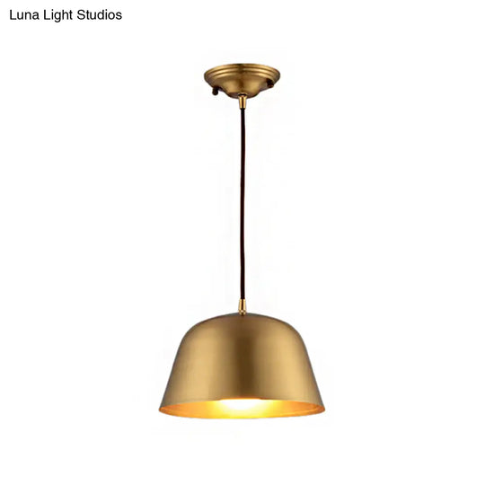 Industrial Style Hanging Light With Metallic Brass Finish - Cone/Dome Shade Ceiling Fixture For