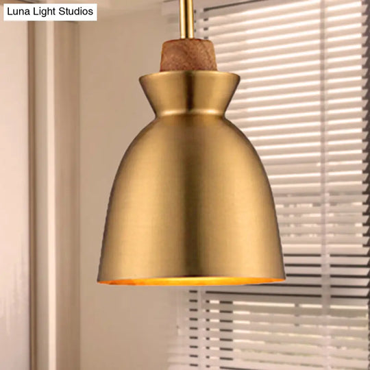 Industrial Style Hanging Light With Brassy Cone/Dome Shade - Perfect For Foyer 1 Metallic Ceiling