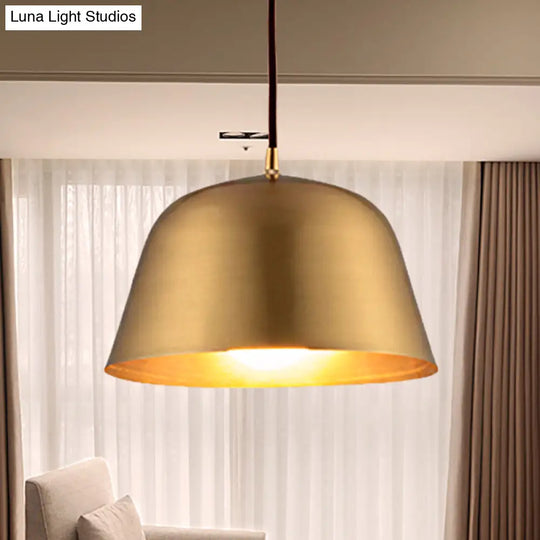 Industrial Style Hanging Light With Metallic Brass Finish - Cone/Dome Shade Ceiling Fixture For