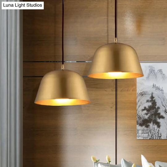 Industrial Style Hanging Light With Brassy Cone/Dome Shade - Perfect For Foyer 1 Metallic Ceiling