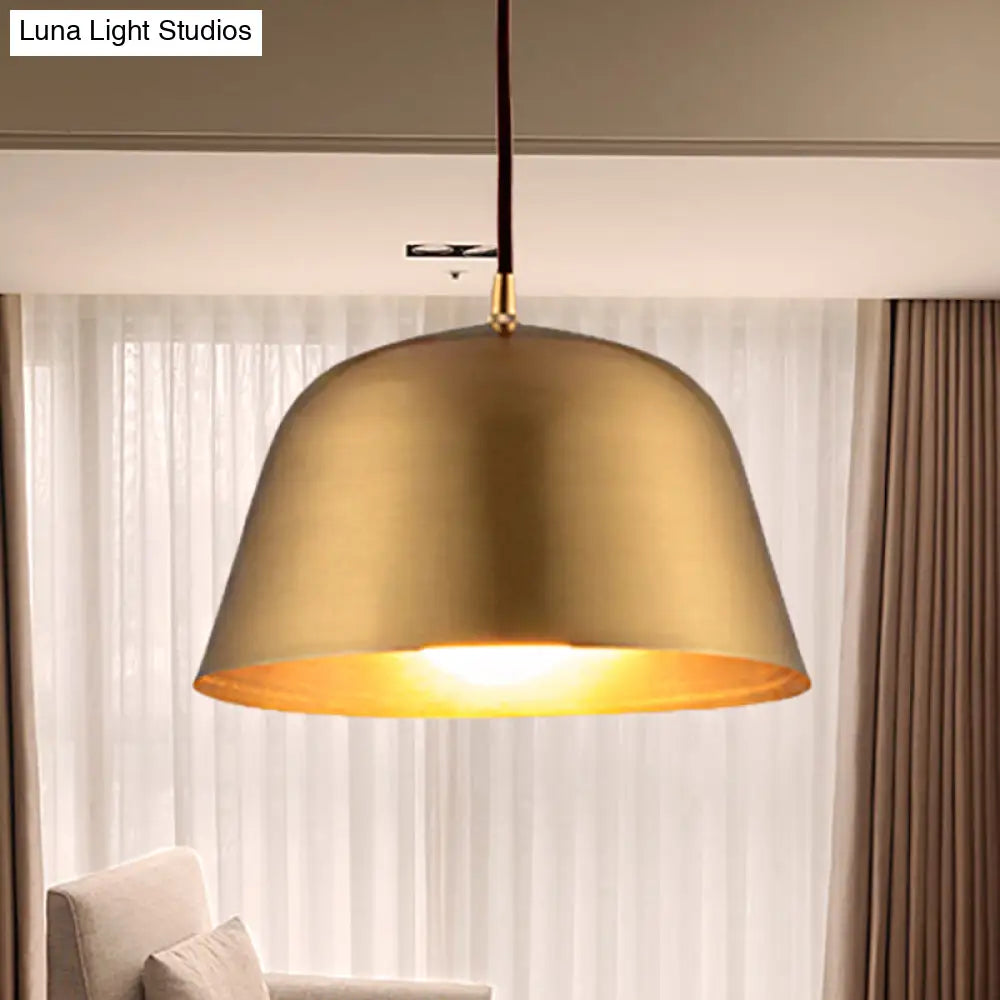 Industrial Style Hanging Light With Brassy Cone/Dome Shade - Perfect For Foyer 1 Metallic Ceiling