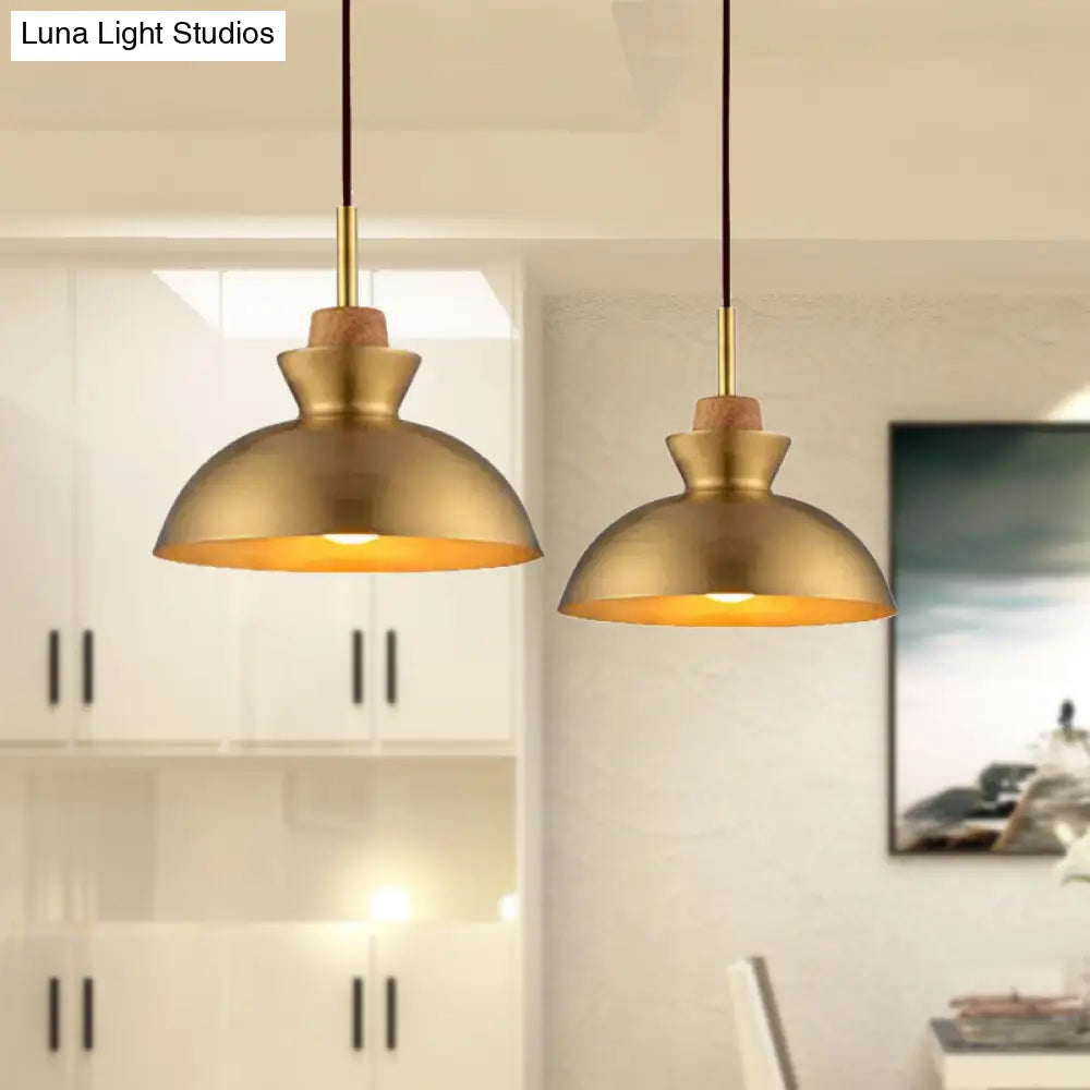 Industrial Style Hanging Light With Brassy Cone/Dome Shade - Perfect For Foyer 1 Metallic Ceiling