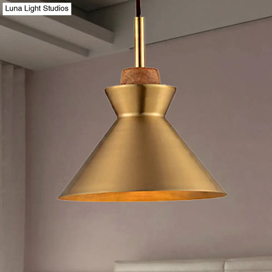 Industrial Style Hanging Light With Brassy Cone/Dome Shade - Perfect For Foyer 1 Metallic Ceiling