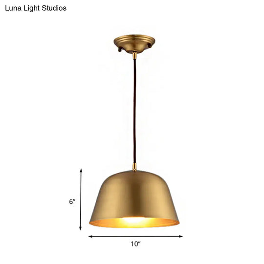 Industrial Style Hanging Light With Brassy Cone/Dome Shade - Perfect For Foyer 1 Metallic Ceiling