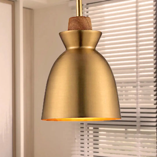 Industrial Style Hanging Light With Metallic Brass Finish - Cone/Dome Shade Ceiling Fixture For