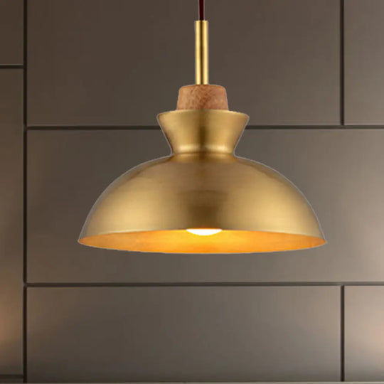 Industrial Style Hanging Light With Metallic Brass Finish - Cone/Dome Shade Ceiling Fixture For