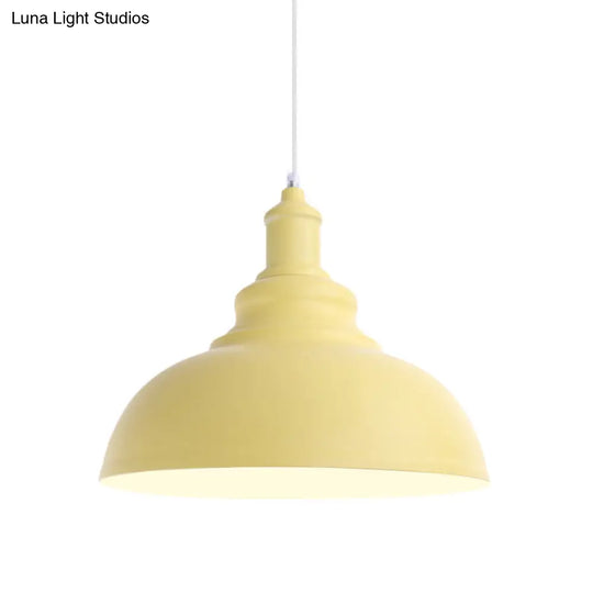 Stylish Pink/Yellow Metal Pendant Lamp - Industrial Bulb Bowl Hanging Fixture For Living Room