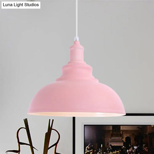 Stylish Pink/Yellow Metal Pendant Lamp - Industrial Bulb Bowl Hanging Fixture For Living Room Pink