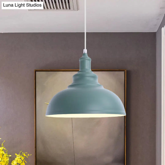 Stylish Pink/Yellow Metal Pendant Lamp - Industrial Bulb Bowl Hanging Fixture For Living Room