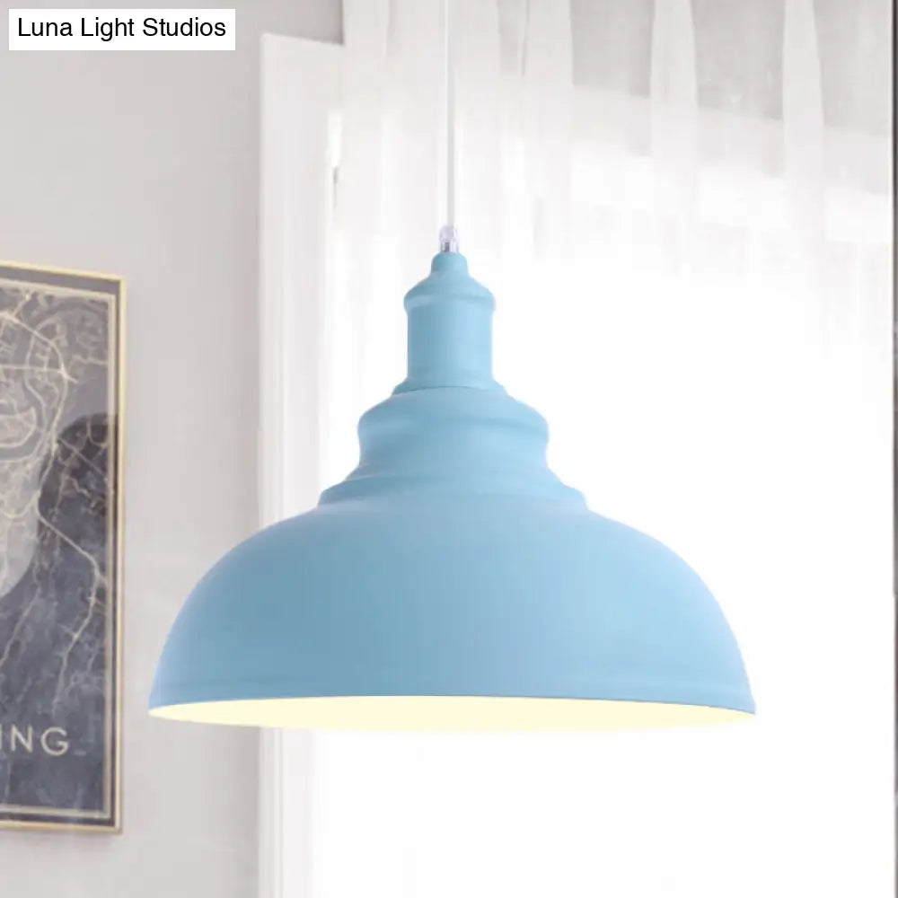 Stylish Pink/Yellow Metal Pendant Lamp - Industrial Bulb Bowl Hanging Fixture For Living Room Blue