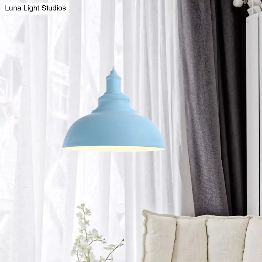 Stylish Pink/Yellow Metal Pendant Lamp - Industrial Bulb Bowl Hanging Fixture For Living Room