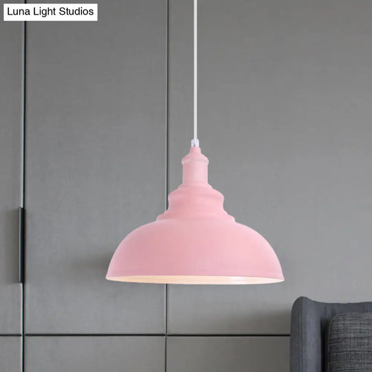 Industrial Style Hanging Pendant Lamp - Stylish Pink/Yellow Bulb Bowl Fixture For Living Room