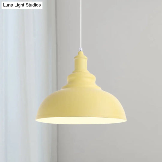 Industrial Style Hanging Pendant Lamp - Stylish Pink/Yellow Bulb Bowl Fixture For Living Room