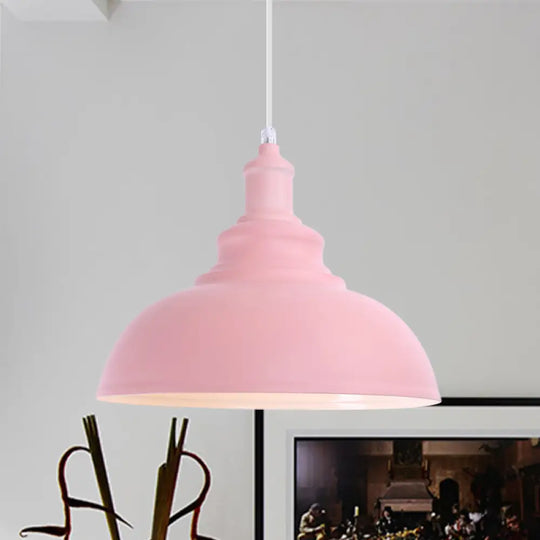 Industrial Style Hanging Pendant Lamp - Stylish Pink/Yellow Bulb Bowl Fixture For Living Room Pink