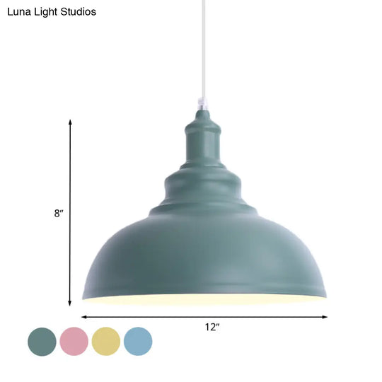 Stylish Pink/Yellow Metal Pendant Lamp - Industrial Bulb Bowl Hanging Fixture For Living Room