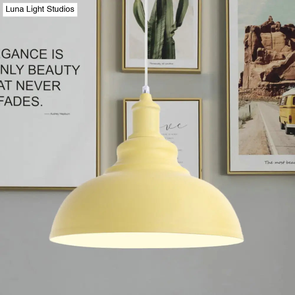 Stylish Pink/Yellow Metal Pendant Lamp - Industrial Bulb Bowl Hanging Fixture For Living Room Yellow