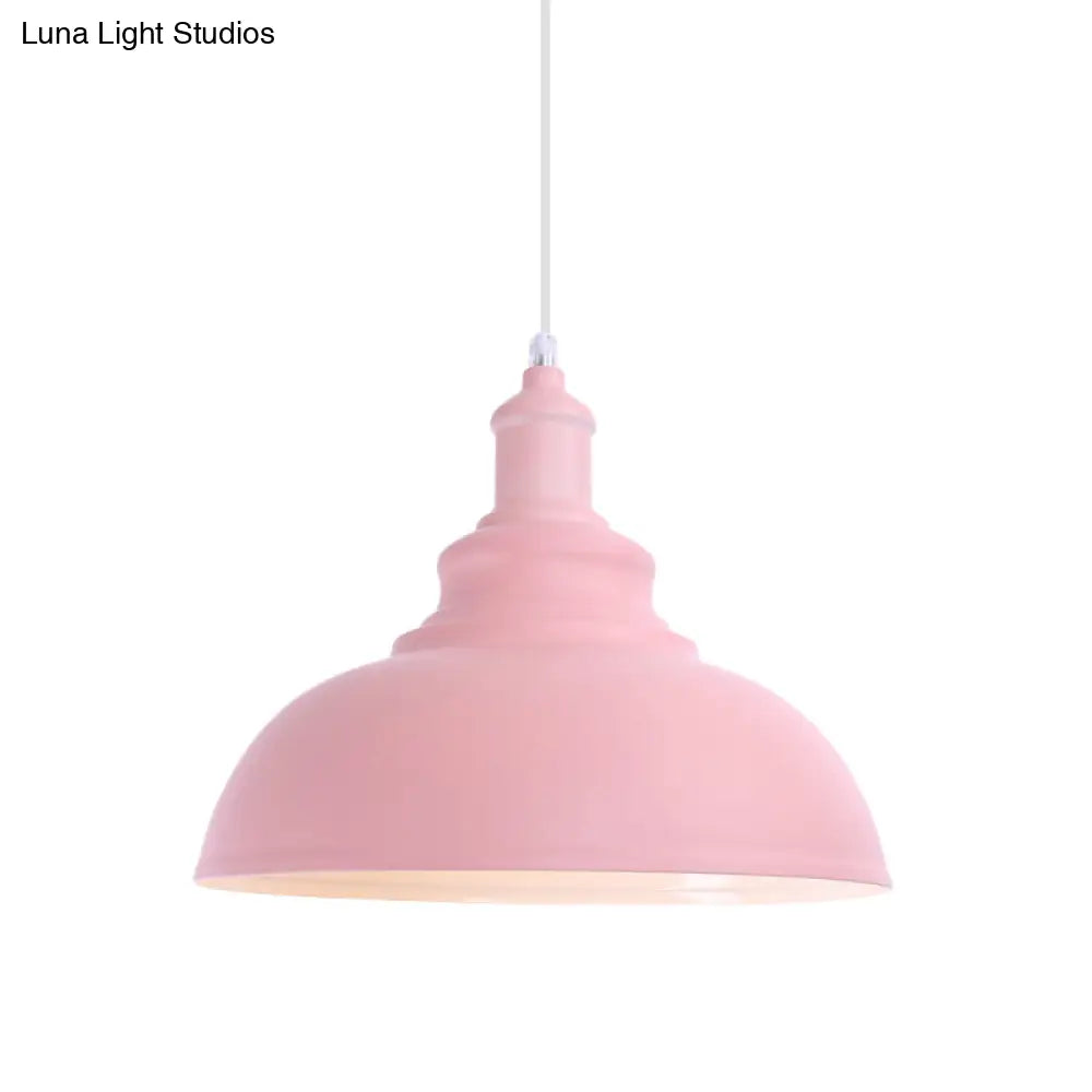 Stylish Pink/Yellow Metal Pendant Lamp - Industrial Bulb Bowl Hanging Fixture For Living Room