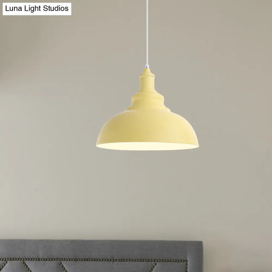 Industrial Style Hanging Pendant Lamp - Stylish Pink/Yellow Bulb Bowl Fixture For Living Room