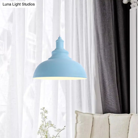 Industrial Style Hanging Pendant Lamp - Stylish Pink/Yellow Bulb Bowl Fixture For Living Room