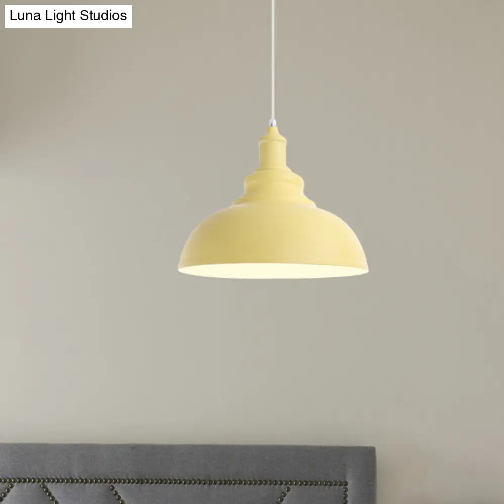 Stylish Pink/Yellow Metal Pendant Lamp - Industrial Bulb Bowl Hanging Fixture For Living Room