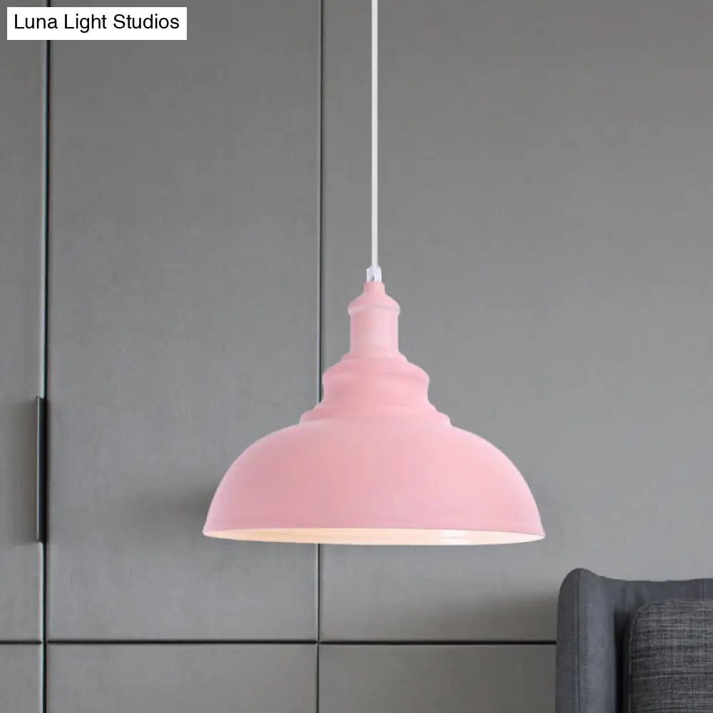 Stylish Pink/Yellow Metal Pendant Lamp - Industrial Bulb Bowl Hanging Fixture For Living Room