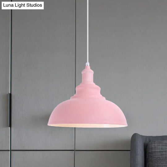 Stylish Pink/Yellow Metal Pendant Lamp - Industrial Bulb Bowl Hanging Fixture For Living Room