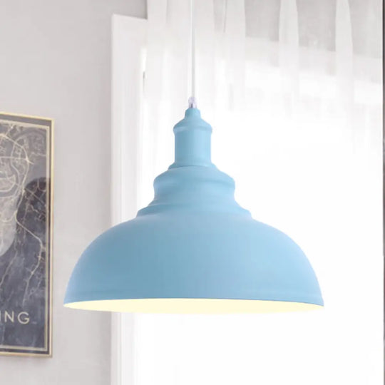 Industrial Style Hanging Pendant Lamp - Stylish Pink/Yellow Bulb Bowl Fixture For Living Room Blue